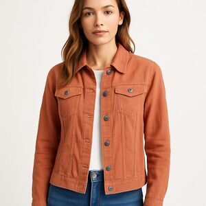 JNY Jones New York Linen Jacket XL Women Rust Orange Button Front Lightweight